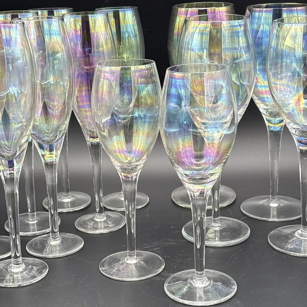 Vintage Toscany Iris Lustre Crystal Stemware Lot of 13 Iridescent Wine Champagne